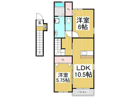プランタンII(2LDK/2階)の間取り写真