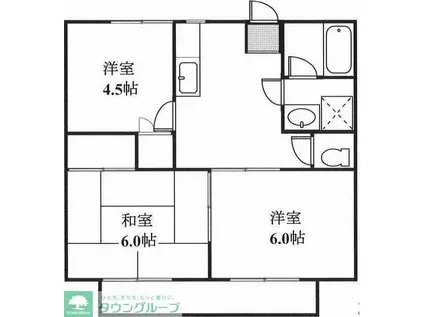 ウッドリバーサイド(3DK/1階)の間取り写真