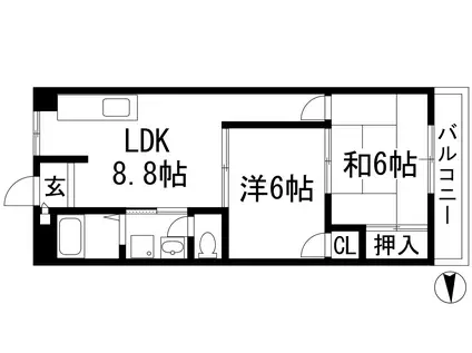 ライフイン宝塚2(2LDK/3階)の間取り写真