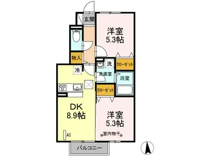 マイ・アミII(2DK/1階)の間取り写真