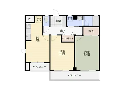 フラット湘南(2DK/1階)の間取り写真