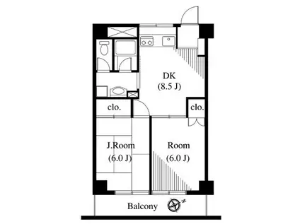 タケノヤハイツ本町(2DK/4階)の間取り写真