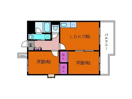 フルーブシャトー(2LDK/6階)の間取り写真