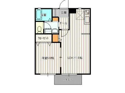 まるよしハイツ(1LDK/1階)の間取り写真