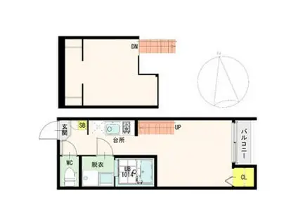 BROWNIE旭ヶ丘(1K/2階)の間取り写真