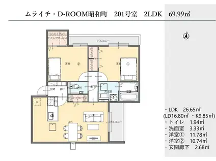 ムライチ・D-ROOM昭和町(2LDK/2階)の間取り写真