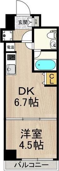 インプルーブ三宮イースト(1DK/9階)の間取り写真