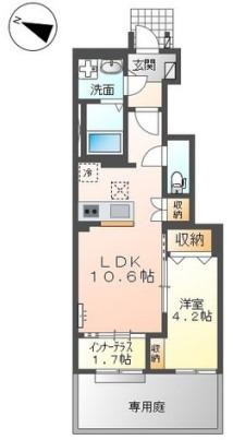 プレミエール岡ノ堂(1LDK/1階)の間取り写真