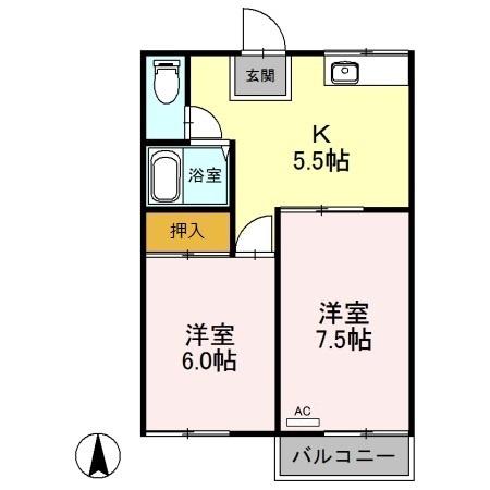 サンシャイン雄町B(2K/2階)の間取り写真