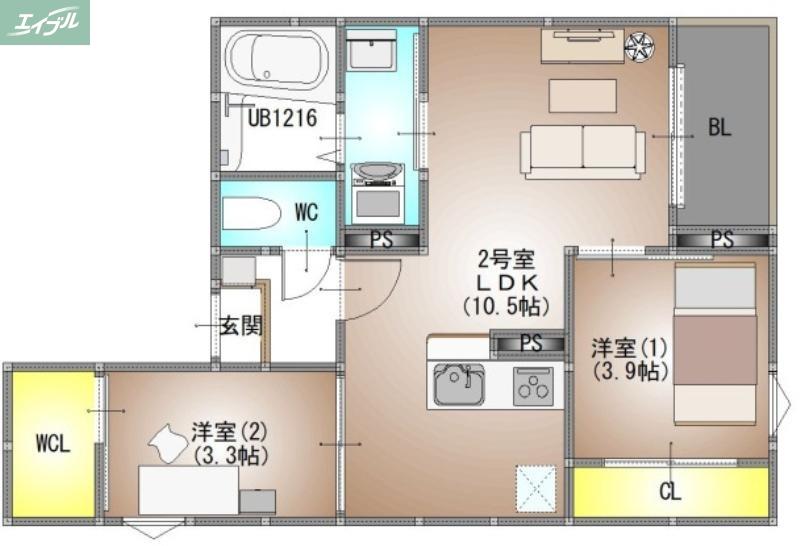 REGALEST 新福(2LDK/3階)の間取り写真