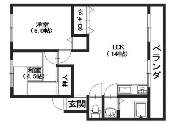 コーポ木下(2LDK/4階)の間取り写真
