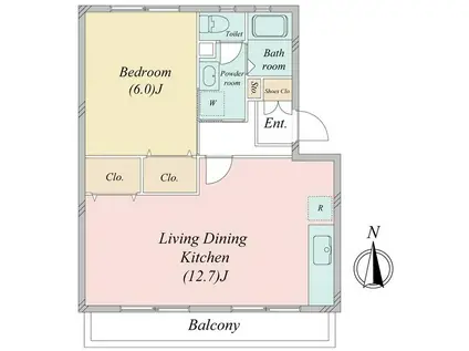 ポプラヶ丘コープ6号棟(1LDK/4階)の間取り写真