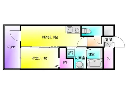 エステムコート大阪プリューム(1DK/11階)の間取り写真