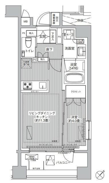 イニシア築地レジデンス(1LDK/7階)の間取り写真