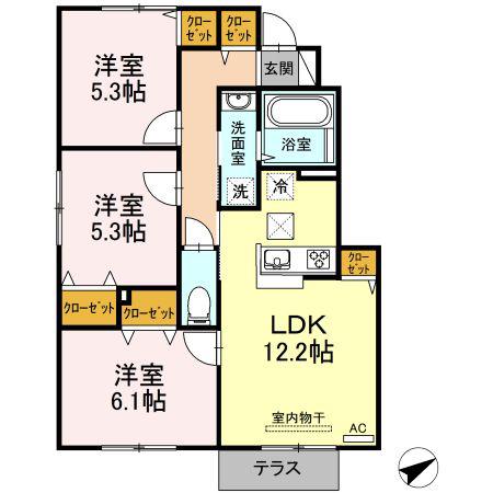 D-ROOMグリーンヒルズ(3LDK/1階)の間取り写真