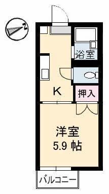 スィングル城北(1K/2階)の間取り写真