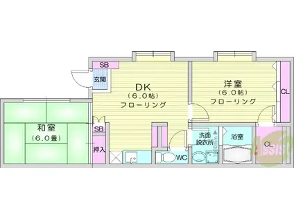 パレットルーム松が丘(2DK/2階)の間取り写真