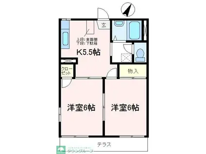 ドミール鵜ノ木(2K/1階)の間取り写真