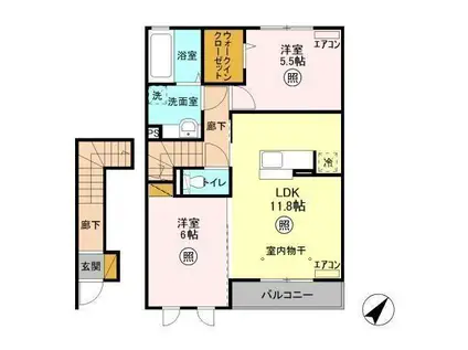 ボヌールD(2LDK/2階)の間取り写真