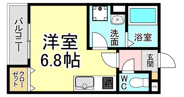THE NOBLES 東曲里町(ワンルーム/1階)の間取り写真