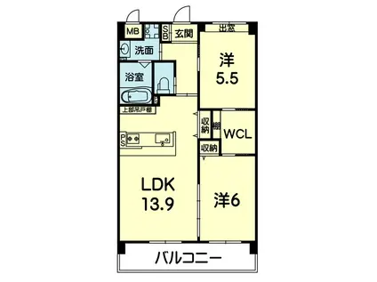 MONTINI黒髪(2LDK/3階)の間取り写真