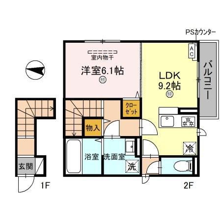 コリーナヴィルトゥ(1LDK/2階)の間取り写真