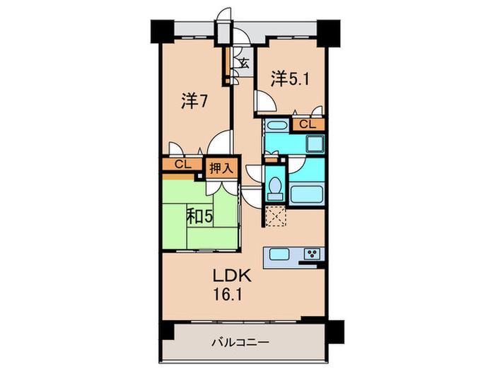 ワコーレ伊丹安堂寺町レジデンス(3LDK/6階)の間取り写真