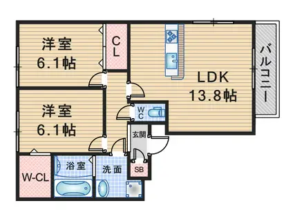 ルシェリア豊中(2LDK/1階)の間取り写真