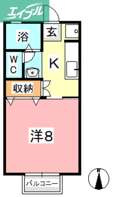 セゾン和気 A(1K/1階)の間取り写真