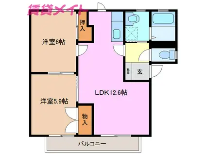 ウインドワードB棟(2LDK/2階)の間取り写真