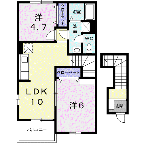 ベルビューコートA(2LDK/2階)の間取り写真