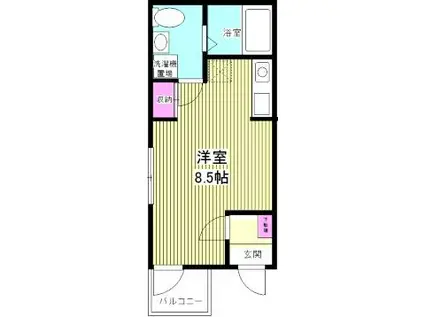 カーサ デル チェーロ横浜根岸(ワンルーム/1階)の間取り写真