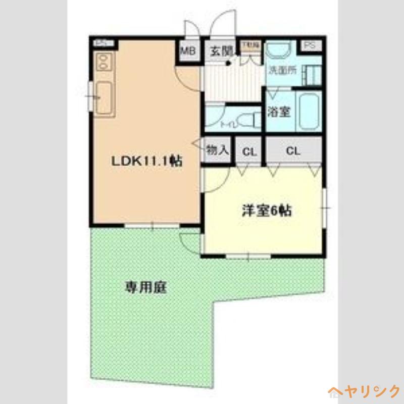 スタジオーネ(1LDK/1階)の間取り写真
