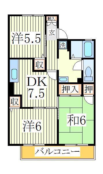 クラウン南流山(3DK/1階)の間取り写真