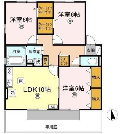 アムールA(3LDK/1階)の間取り写真