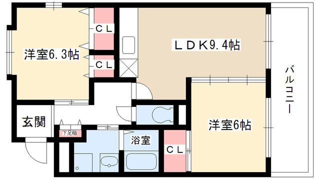 サンフラワーハイツB(2LDK/2階)の間取り写真