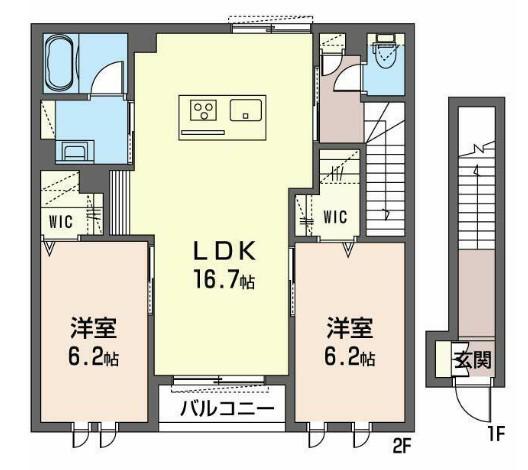 ゼルコバII(2LDK/2階)の間取り写真