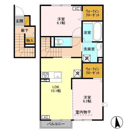 グレースコートB1 B(2LDK/2階)の間取り写真