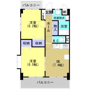 グリーンコート力(2DK/1階)の間取り写真