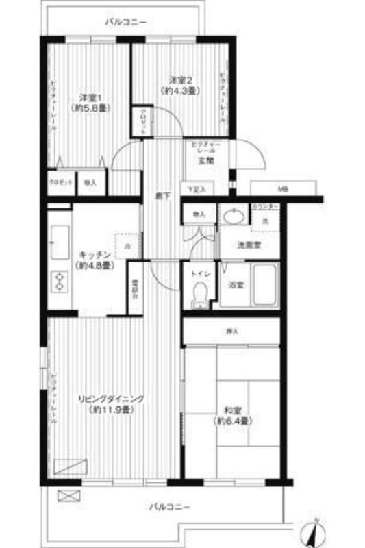 グランコート与野本町(3LDK/1階)の間取り写真