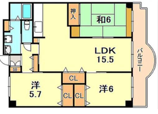 ハイツレインボー塩屋(3LDK/1階)の間取り写真