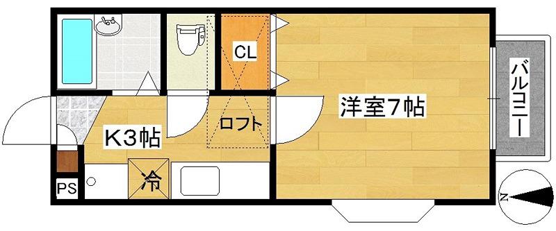 リヴェール宮町(1K/2階)の間取り写真