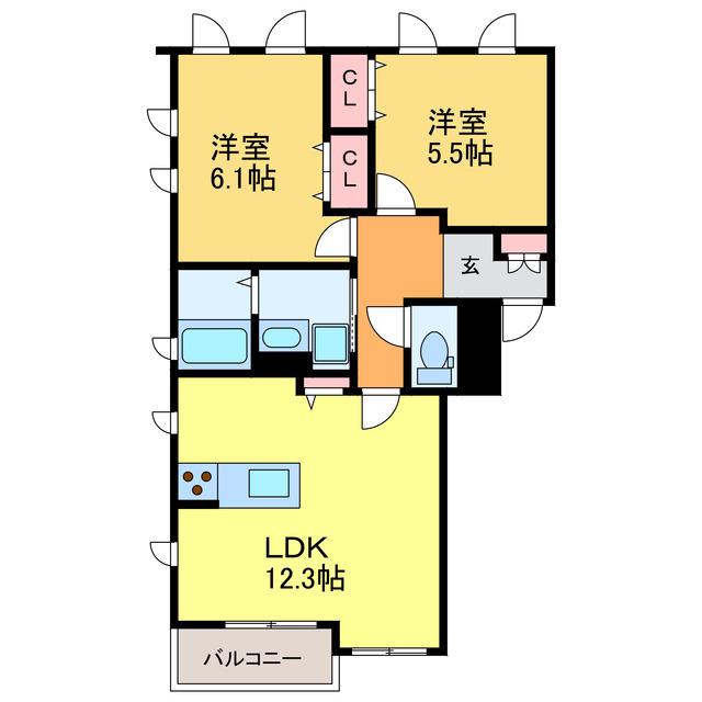 MODERNO(2LDK/2階)の間取り写真