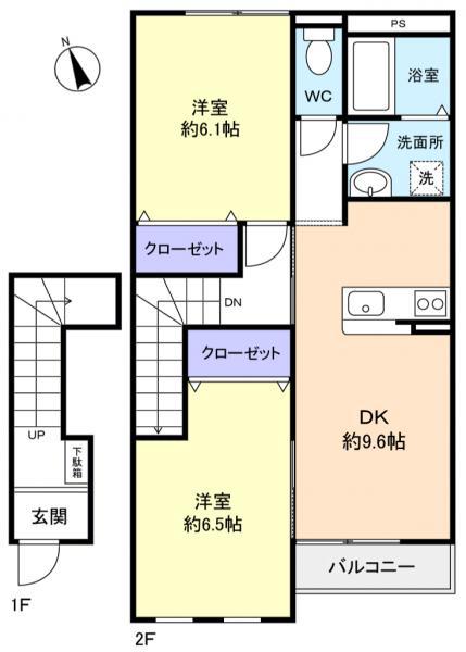 エスペランサB(2DK/2階)の間取り写真