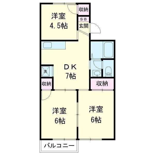 ラドンシティー鶴巻A(3DK/2階)の間取り写真