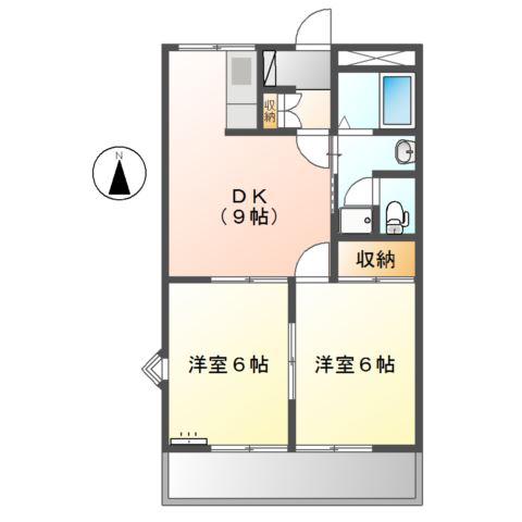 パームスプリングス(2DK/3階)の間取り写真