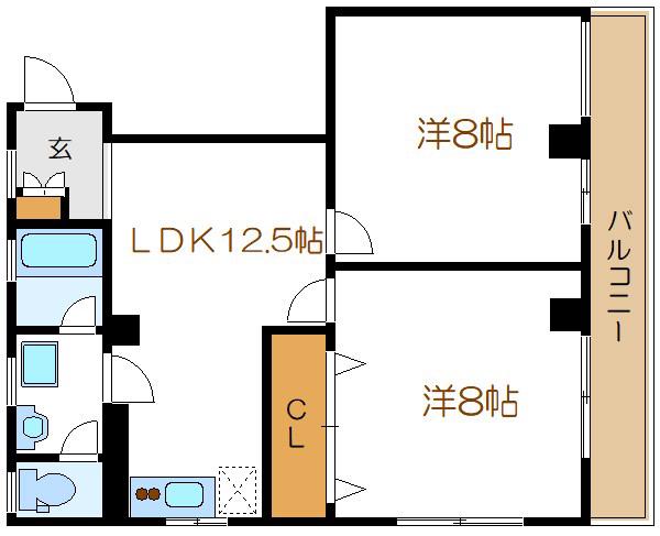 シャルム沢井(2LDK/3階)の間取り写真
