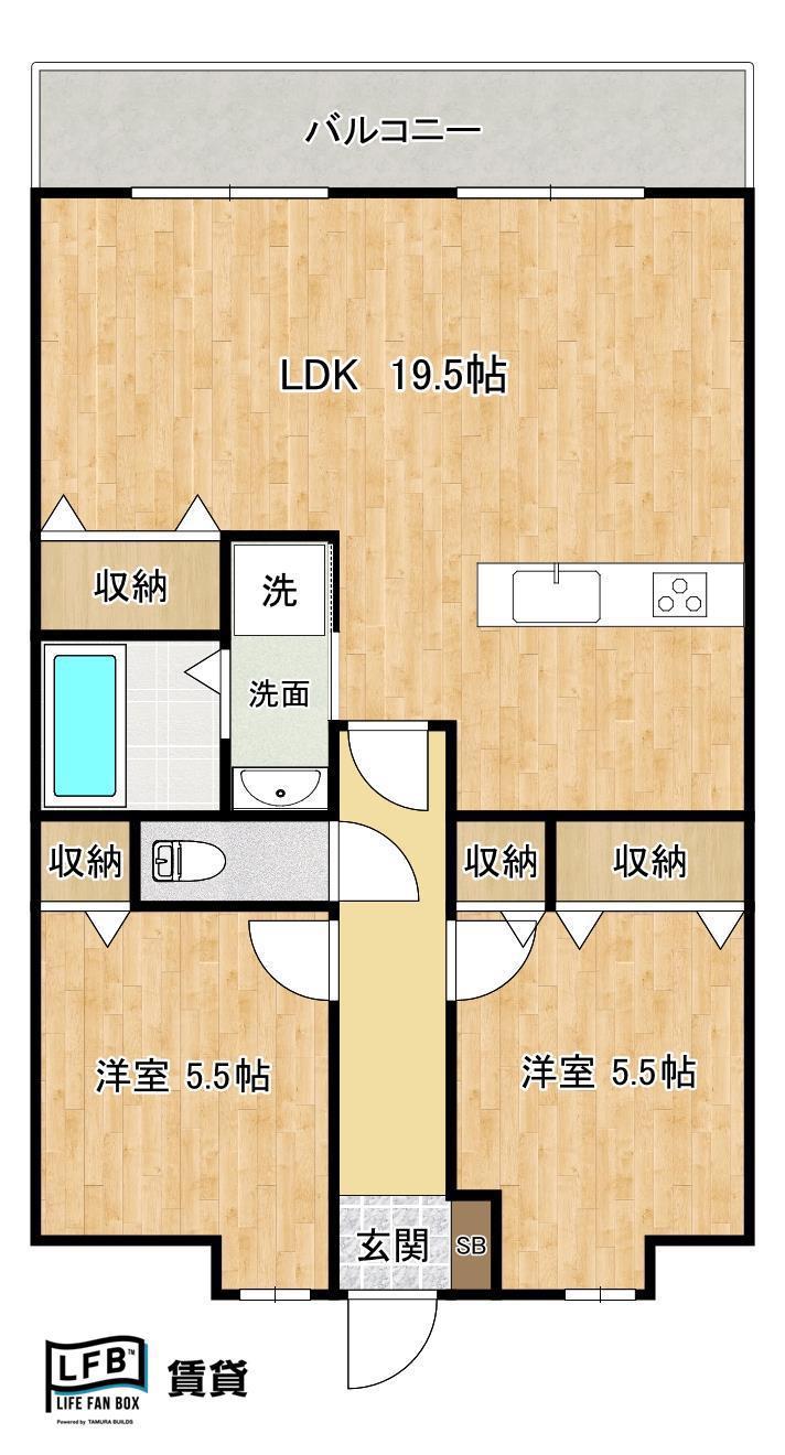 アルファフレシア下松駅前(2LDK/2階)の間取り写真