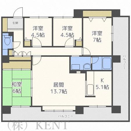 ヴェルドミール桑園壱番館(4LDK/3階)の間取り写真