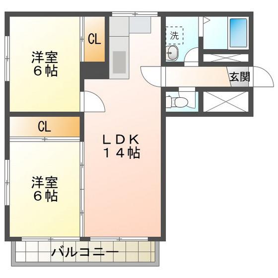 フルール鵜の森(2LDK/3階)の間取り写真